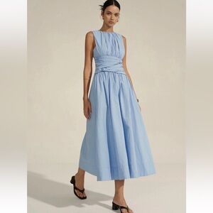 Commense Dress Light Blue Ruched Bodice Maxi Size Large Cotton Blend NWT